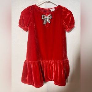 Crewcuts Red Velvet Holiday Dress with Jeweled Bow